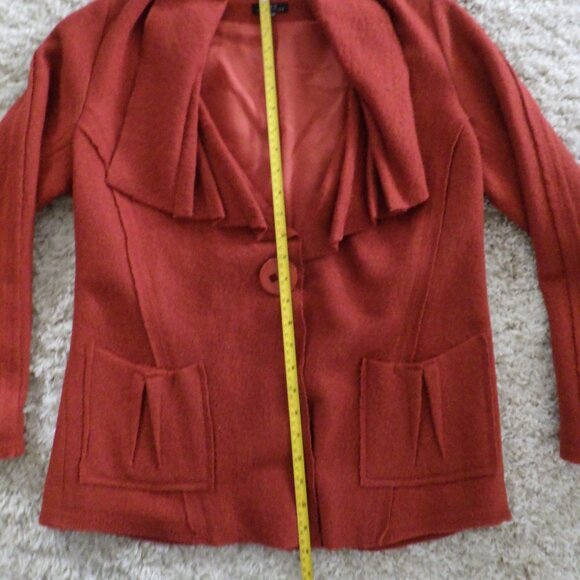 Vex Collection Women's 100% Wool Coat Orange Lined Pockets Button Closure Pleats - Picture 10 of 11